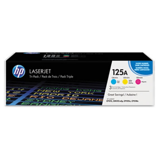 Picture of HP 125A, (CE259A) 3-Pack Cyan/Magenta/Yellow Original LaserJet Toner Cartridges