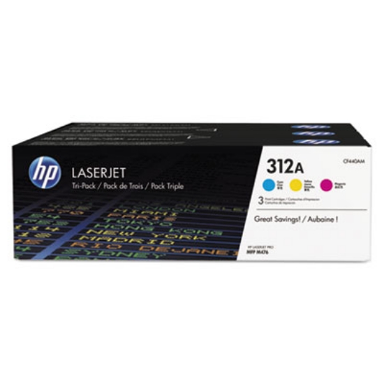 Picture of HP 312A (CF440A-M) 3-Pack Cyan/Magenta/Yellow Original LaserJet Toner Cartridges