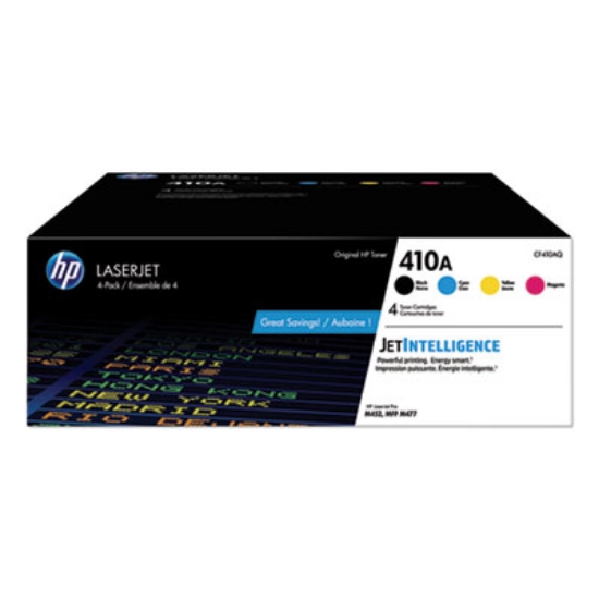 Picture of HP 410A, (CF410A-Q) 4-Pack Black/Cyan/Magenta/Yellow Original LaserJet Toner Cartridges