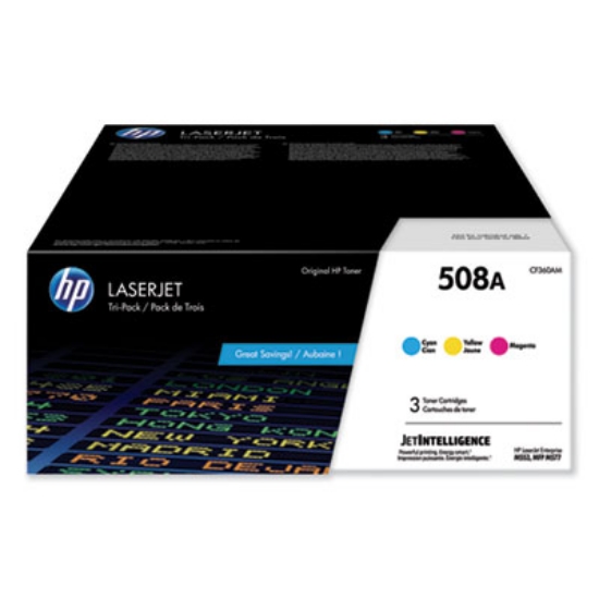 Picture of HP 508A, (CF360A-M) 3-Pack Cyan/Magenta/Yellow Original LaserJet Toner Cartridges