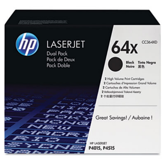 Picture of HP 64X, (CC364X-D) 2-Pack High-Yield Black Original LaserJet Toner Cartridges